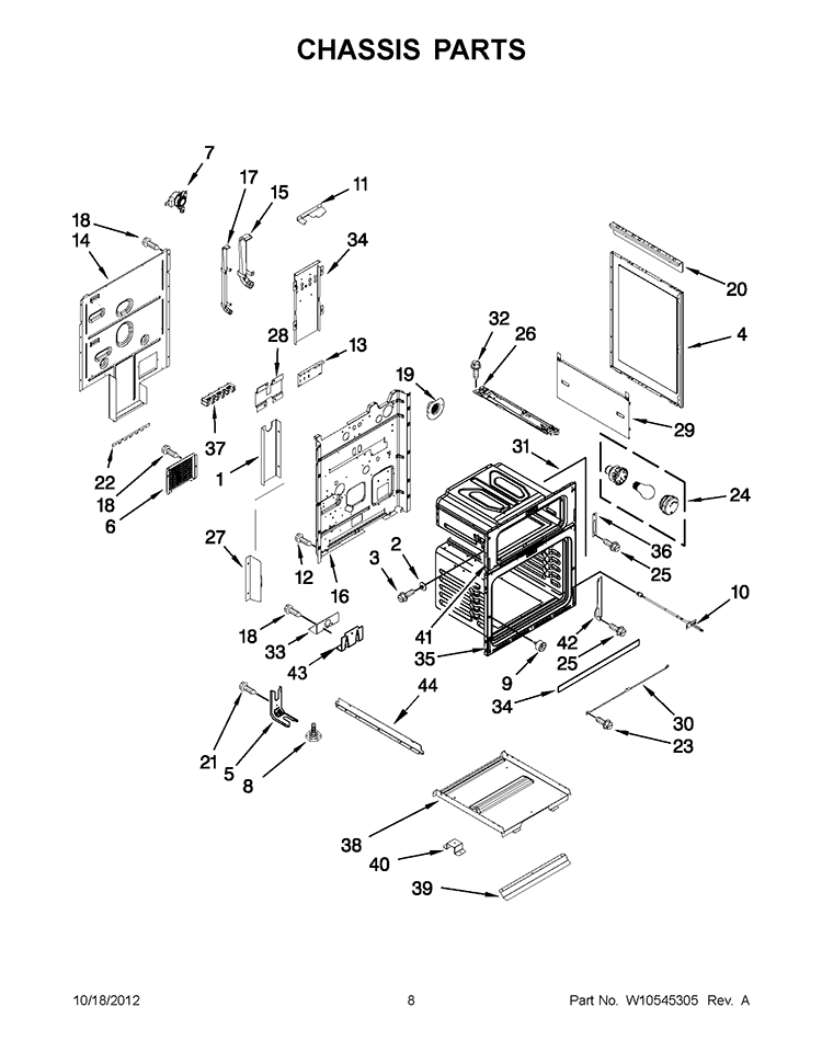 CHASSIS PARTS Diagram and Parts List for KDRS505XSS03  KitchenAid Range