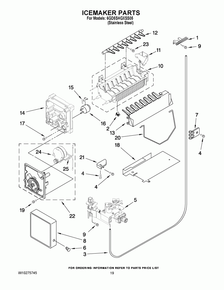 ICEMAKER PARTS Diagram and Parts List for 6GD5SHGXSS05  Whirlpool Refrigerator