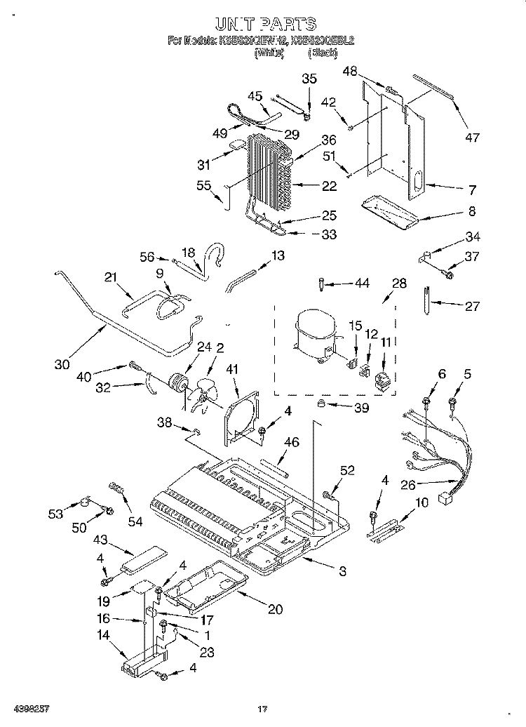 UNIT Diagram and Parts List for KSBS20QEWH2  KitchenAid Refrigerator