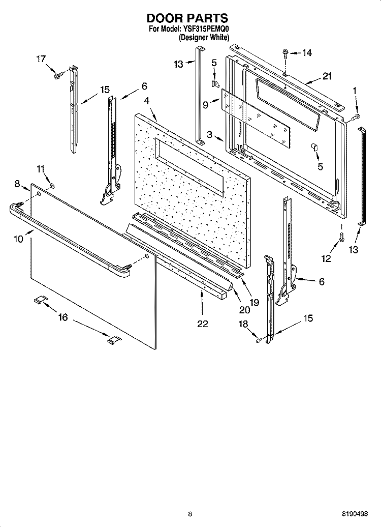 DOOR PARTS, MISCELLANEOUS PARTS Diagram and Parts List for YSF315PEMQ0  Whirlpool Range