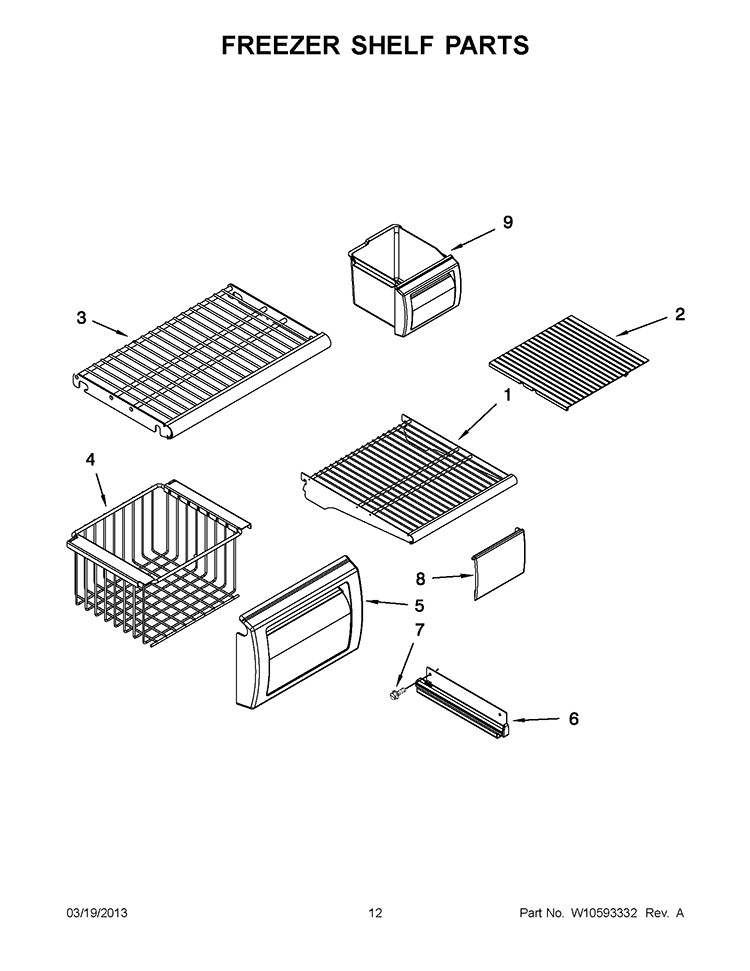 FREEZER SHELF PARTS Diagram and Parts List for KSSO48FTX17  KitchenAid Refrigerator