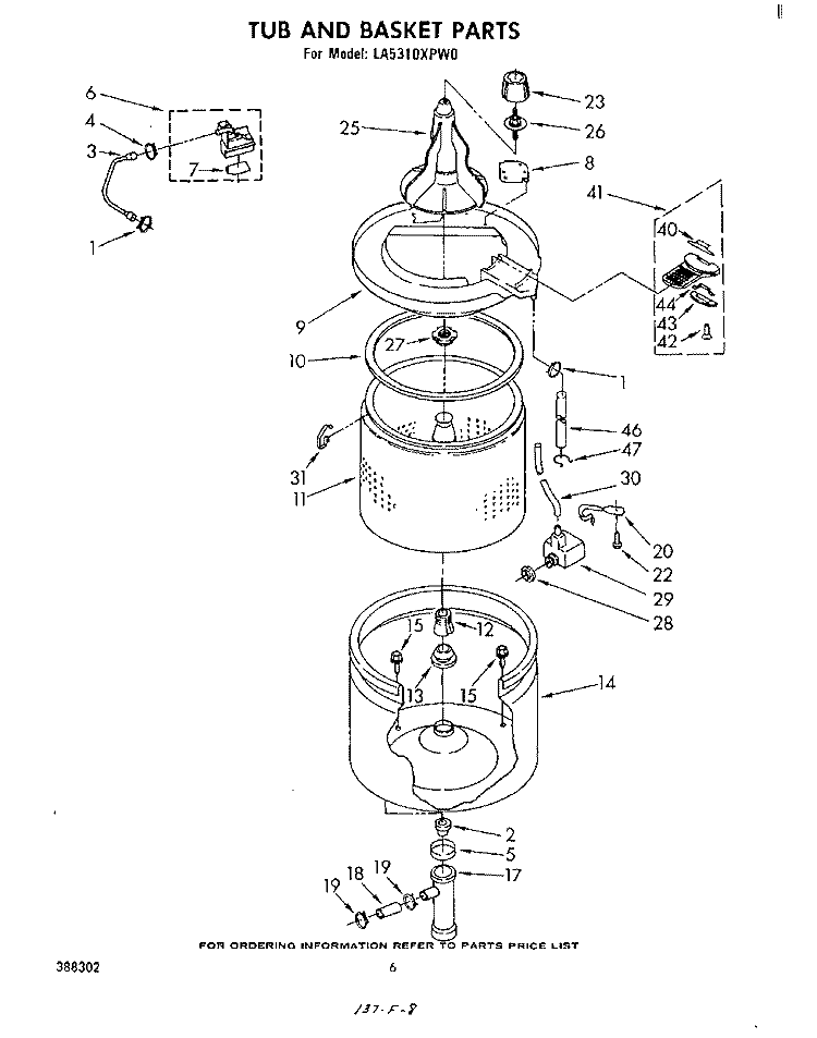 TUB AND BASKET Diagram and Parts List for LA5310XPW0  Whirlpool Washer