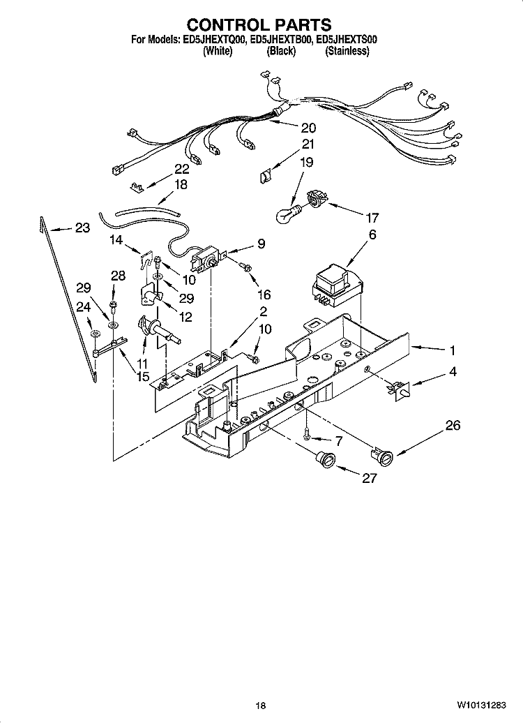 CONTROL PARTS Diagram and Parts List for ED5JHEXTS00  Whirlpool Refrigerator