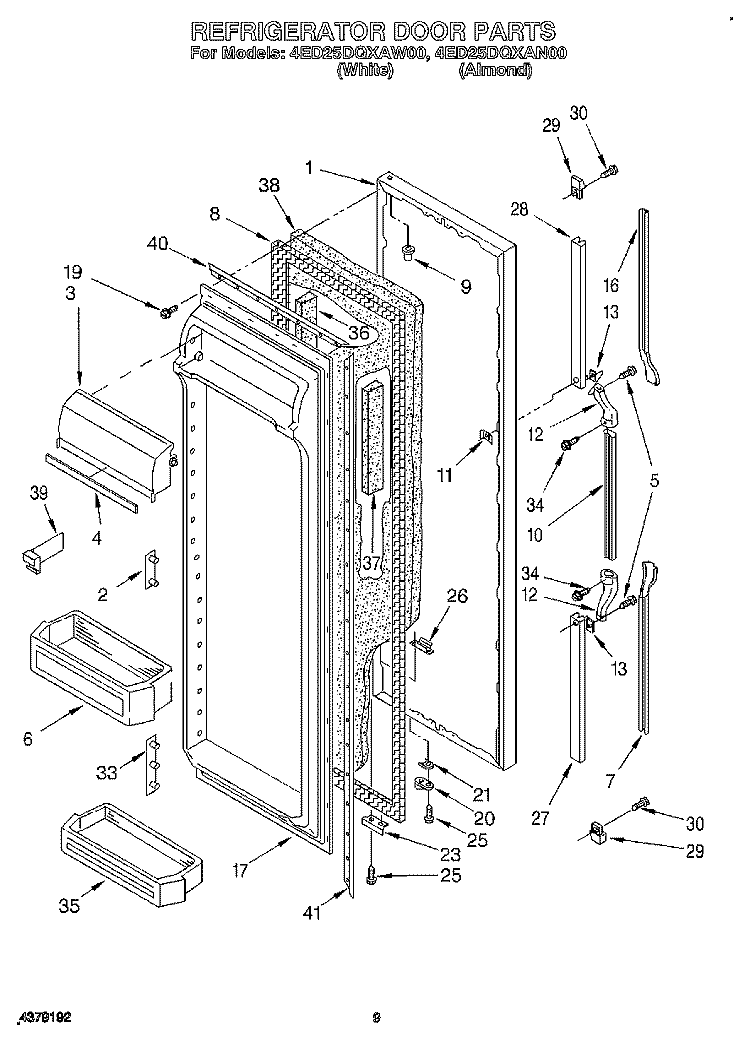 REFRIGERATOR DOOR Diagram and Parts List for 4ED25DQXAW00  Whirlpool Refrigerator