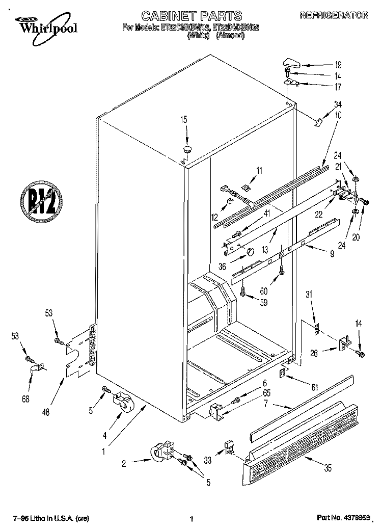 CABINET Diagram and Parts List for ET22DMXBN02  Whirlpool Refrigerator