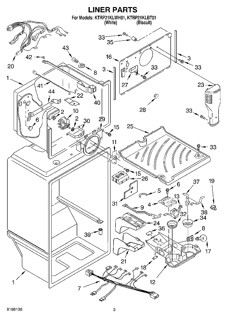 LINER Diagram and Parts List for KTRP21KLBT01  KitchenAid Refrigerator