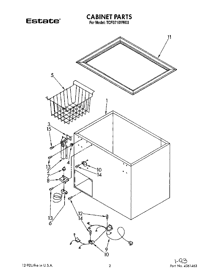 SECTION Diagram and Parts List for TCF0710YW00  Whirlpool Freezer