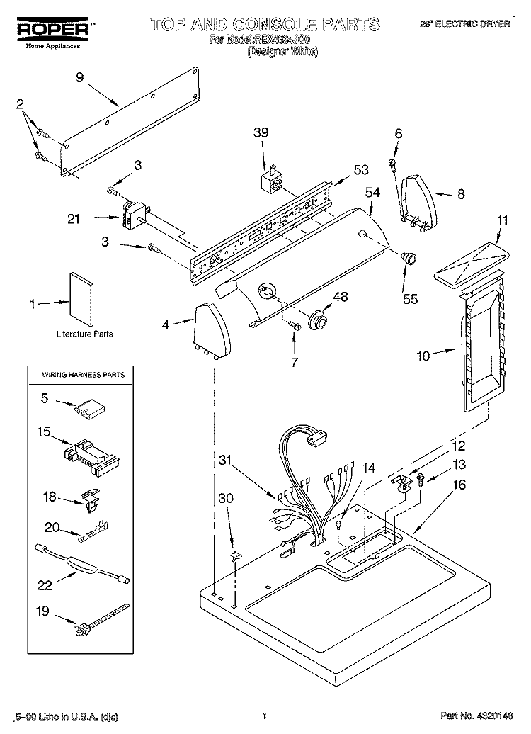 SECTION Diagram and Parts List for REX4634JQ0  Roper Dryer