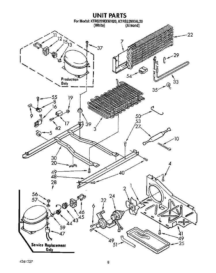 UNIT Diagram and Parts List for KTRS22MXWH20  KitchenAid Refrigerator