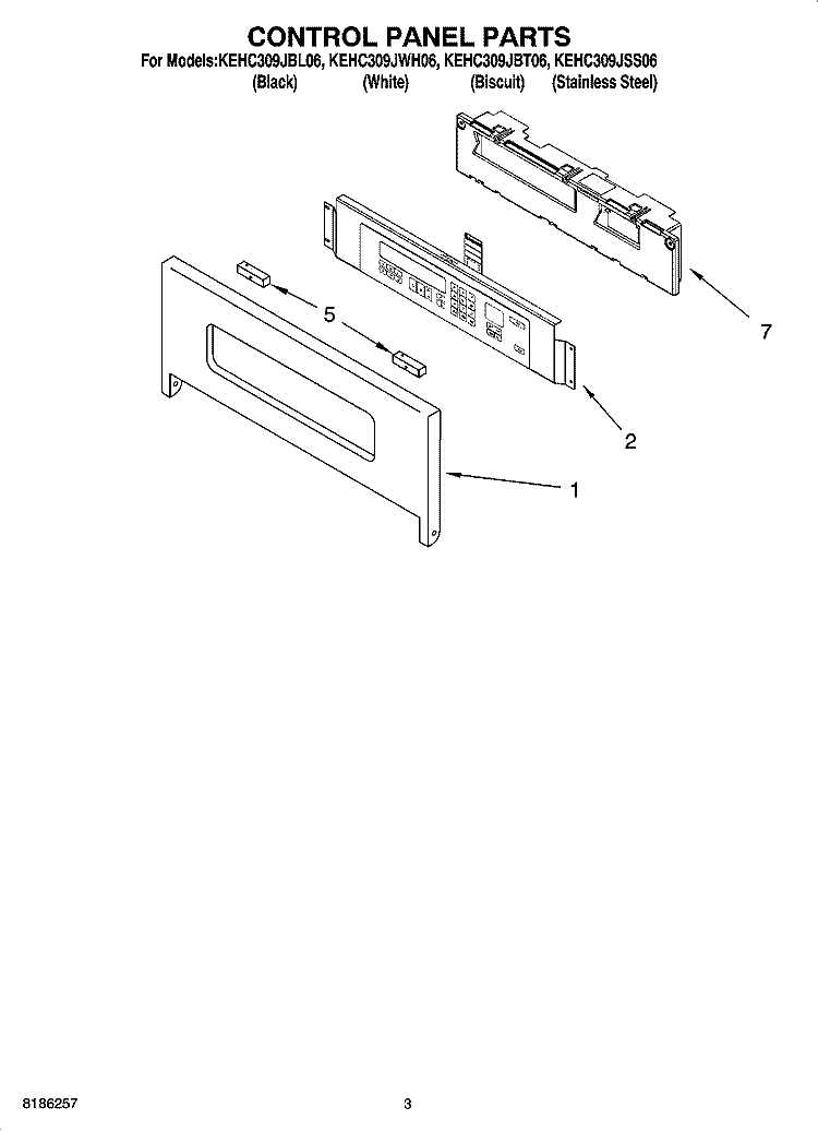 CONTROL PANEL PARTS Diagram and Parts List for KEHC309JBL06  KitchenAid Microwave Oven Combo