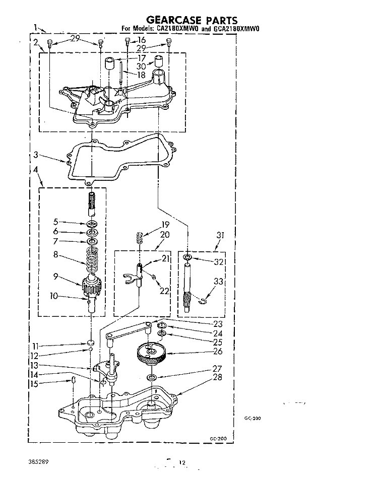 GEARCASE Diagram and Parts List for CA2180XMW0  Whirlpool Washer