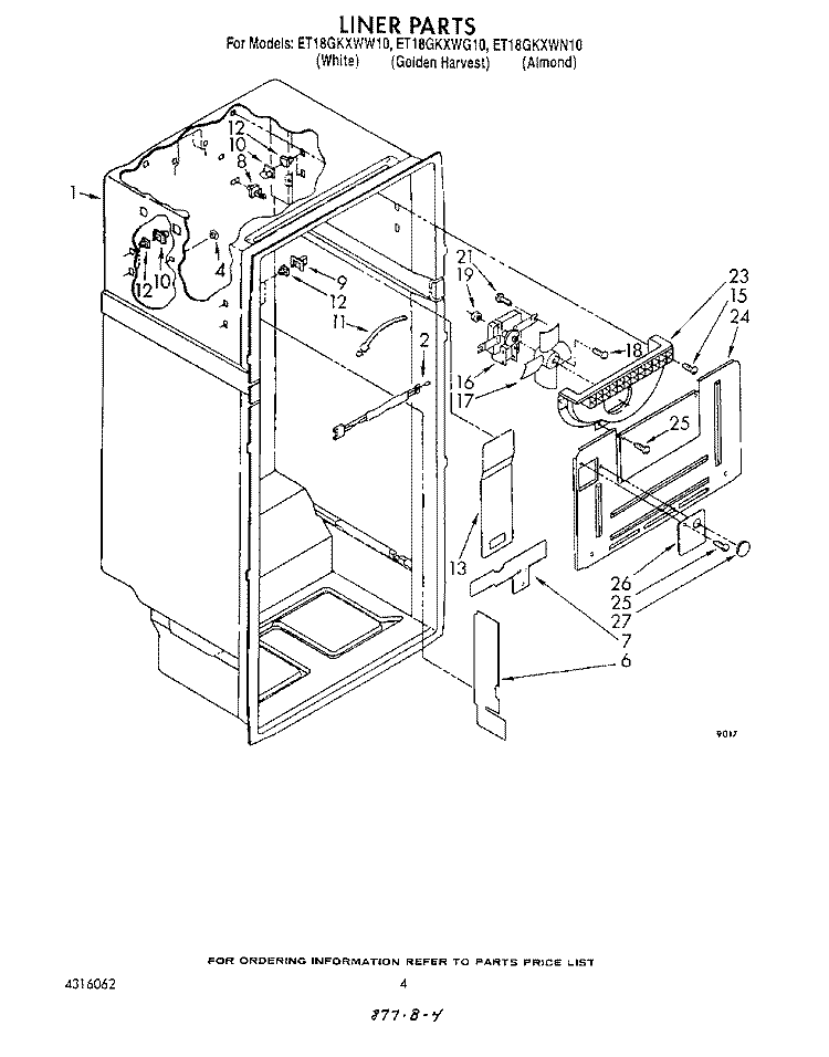 LINER Diagram and Parts List for ET18GKXWW10  Whirlpool Refrigerator