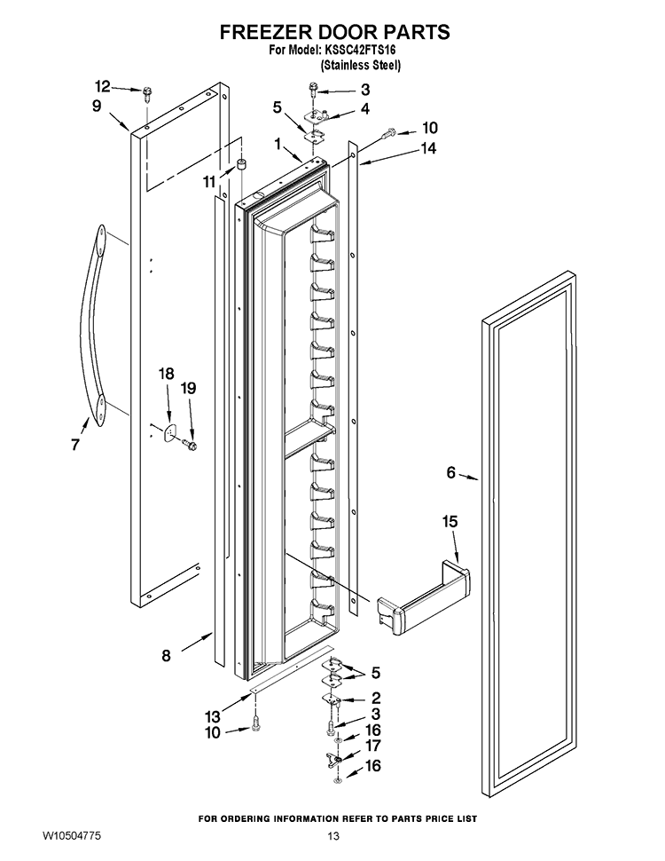 FREEZER DOOR PARTS Diagram and Parts List for KSSC42FTS16  KitchenAid Refrigerator