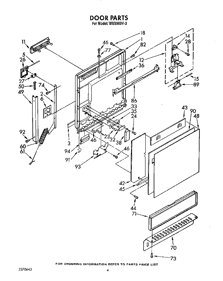 DOOR Diagram and Parts List for WU3000V3  Roper Dishwasher