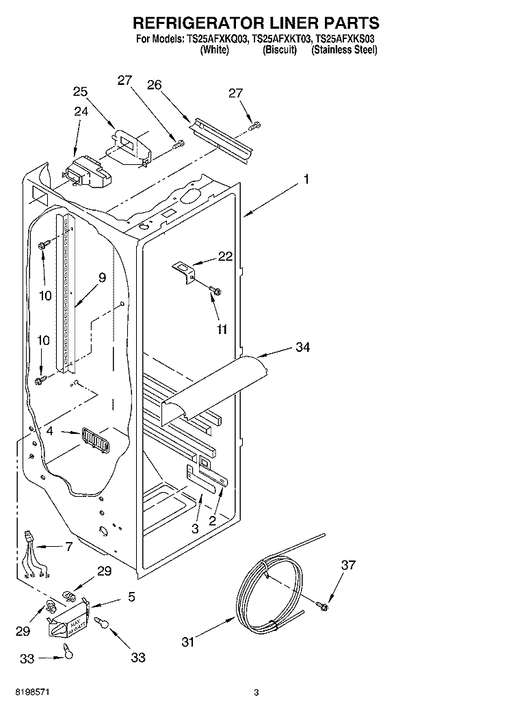 REFRIGERATOR LINER PARTS Diagram and Parts List for TS25AFXKS03  Estate Refrigerator