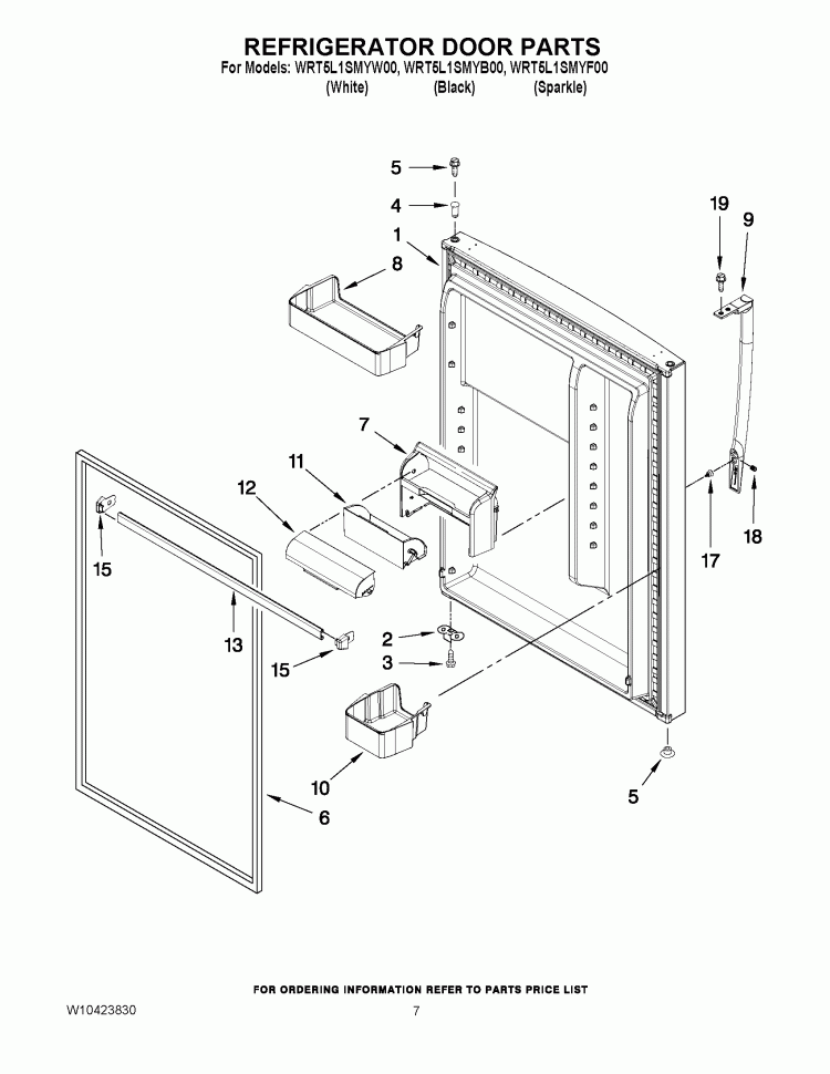 REFRIGERATOR DOOR PARTS Diagram and Parts List for WRT5L1SMYB00  Whirlpool Refrigerator