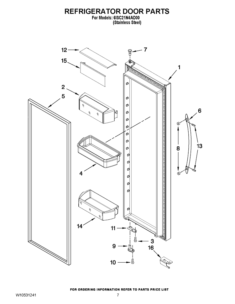 REFRIGERATOR DOOR PARTS Diagram and Parts List for 6ISC21N4AD00  Whirlpool Refrigerator