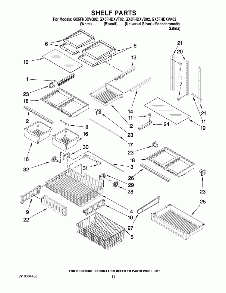 SHELF PARTS Diagram and Parts List for GX5FHDXVA02  Whirlpool Refrigerator