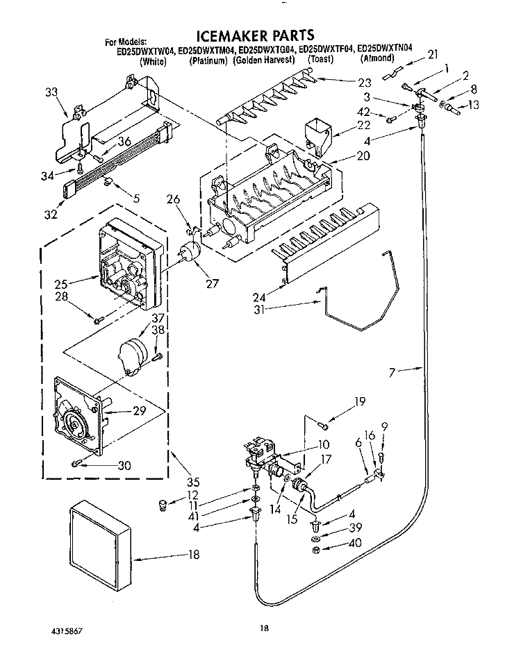 ICEMAKER, LIT/OPTIONAL Diagram and Parts List for ED25DWXTG04  Whirlpool Refrigerator