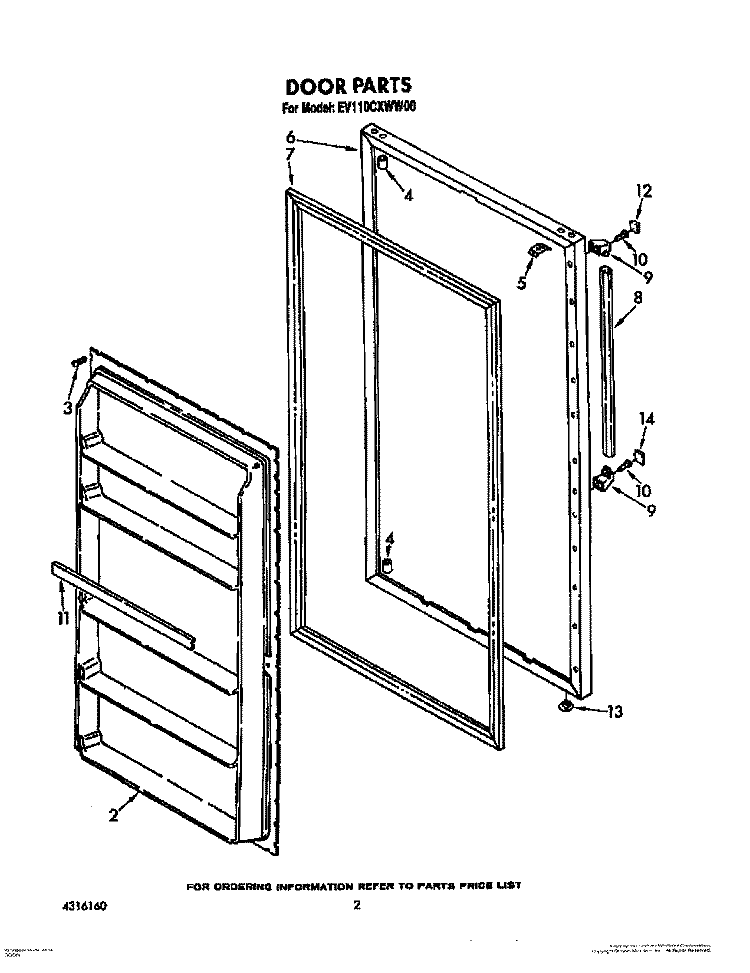 DOOR, OPTIONAL Diagram and Parts List for EV110CXWW00  Whirlpool Freezer