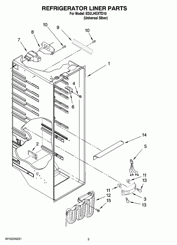 REFRIGERATOR LINER PARTS Diagram and Parts List for ED2LHEXTD10  Whirlpool Refrigerator