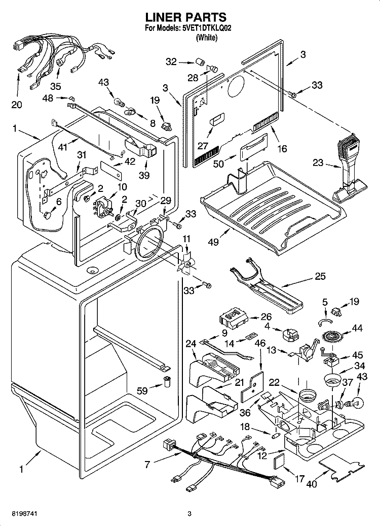 LINER PARTS Diagram and Parts List for 5VET1DTKLQ02  Whirlpool Refrigerator
