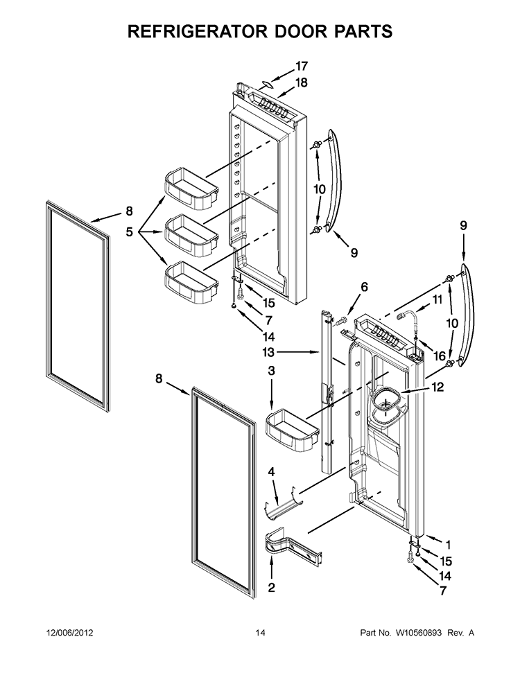REFRIGERATOR DOOR PARTS Diagram and Parts List for KFXS25RYWH5  KitchenAid Refrigerator