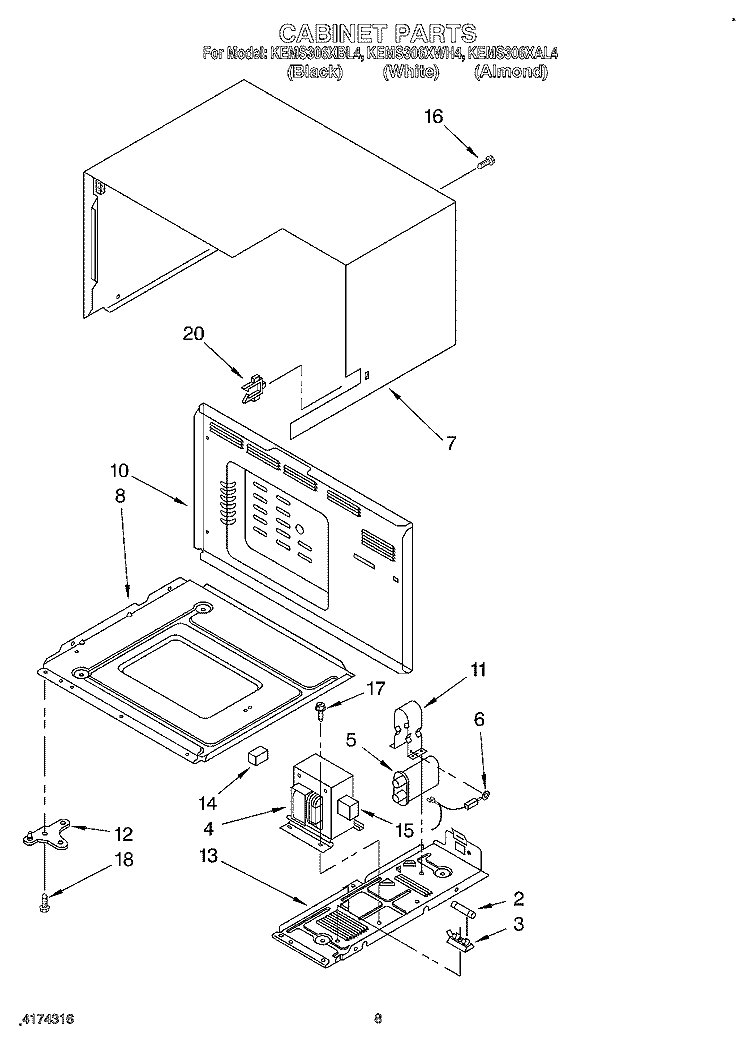 CABINET Diagram and Parts List for KEMS306XBL4  KitchenAid Wall Oven