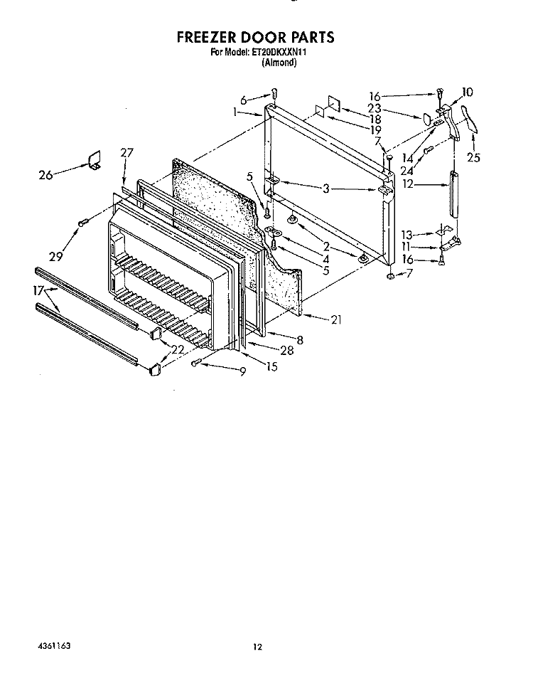 FREEZER DOOR Diagram and Parts List for ET20DKXXN11  Whirlpool Refrigerator