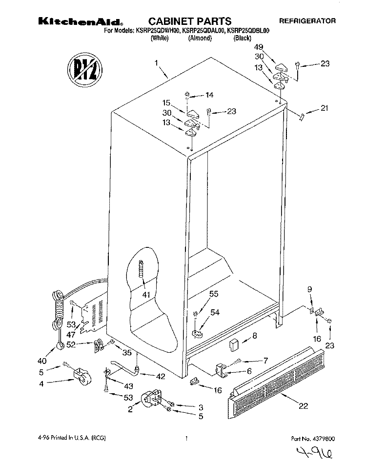 CABINET Diagram and Parts List for KSRP25QDBL00  KitchenAid Refrigerator