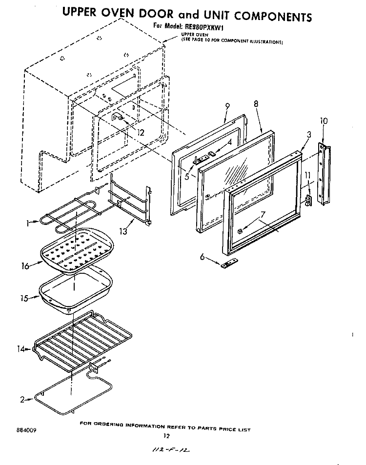 UPPER OVEN DOOR AND UNIT Diagram and Parts List for RE960PXKW1  Whirlpool Range