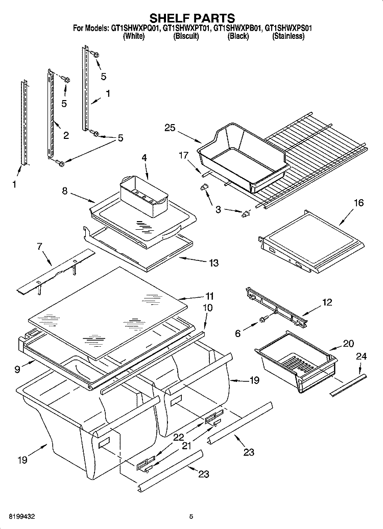 SHELF PARTS Diagram and Parts List for GT1SHWXPQ01  Whirlpool Refrigerator