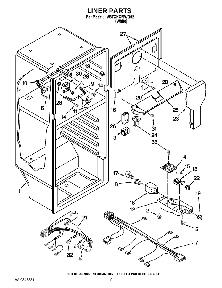 LINER PARTS Diagram and Parts List for W8TXNGMWQ02  Whirlpool Refrigerator