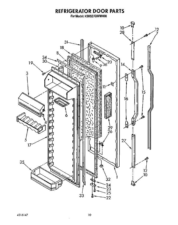 REFRIGERATOR DOOR Diagram and Parts List for KSRS27QWWH00  KitchenAid Refrigerator