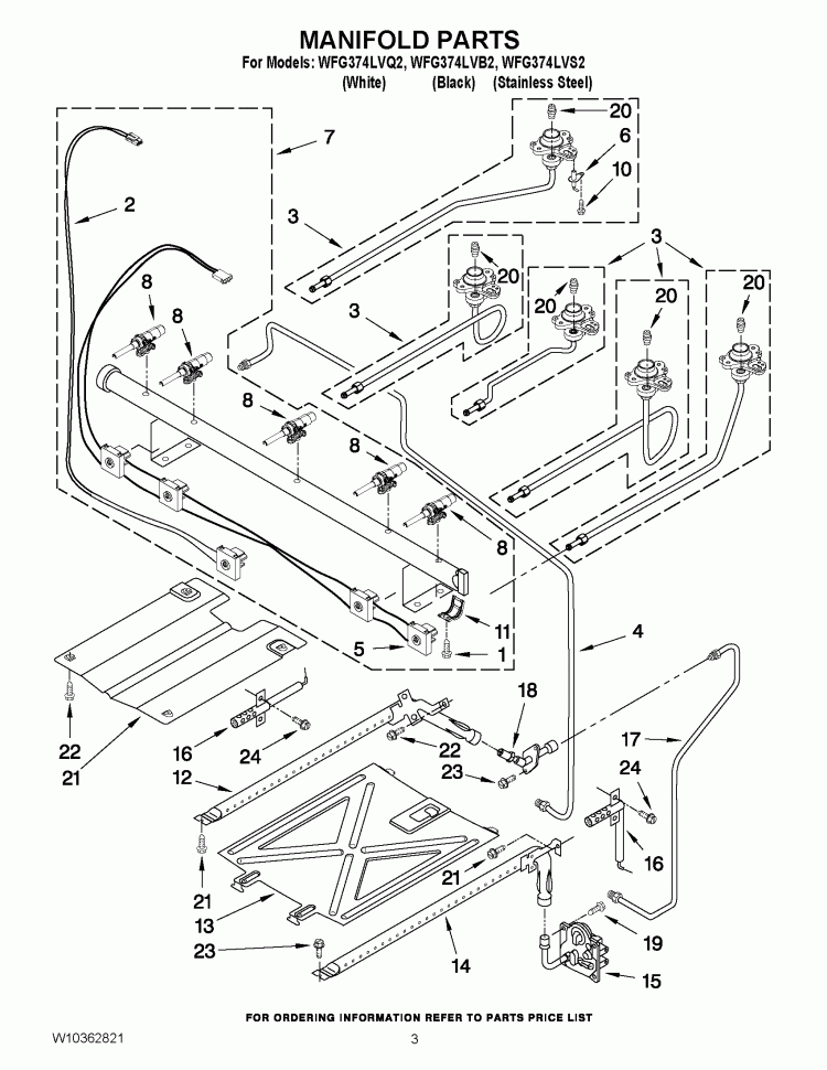 MANIFOLD PARTS Diagram and Parts List for WFG374LVS2  Whirlpool Range