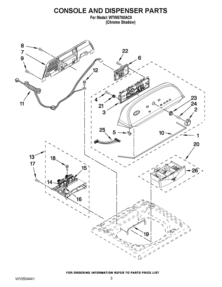 CONSOLE AND DISPENSER PARTS Diagram and Parts List for WTW5700AC0  Whirlpool Washer