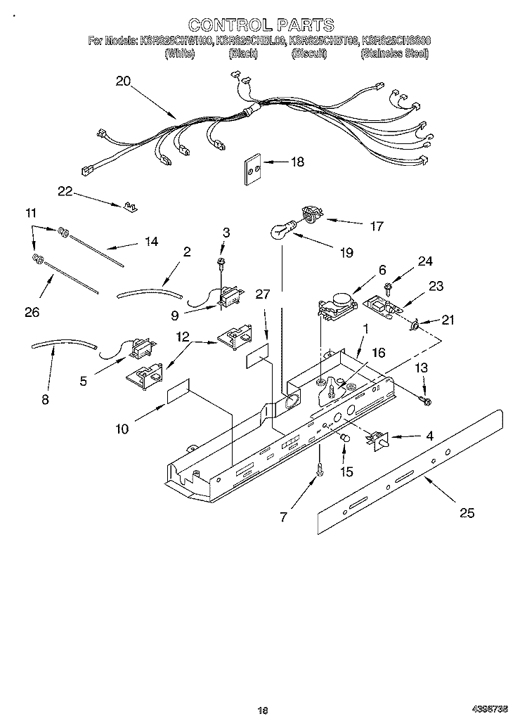 CONTROL Diagram and Parts List for KSRS25CHWH00  KitchenAid Refrigerator
