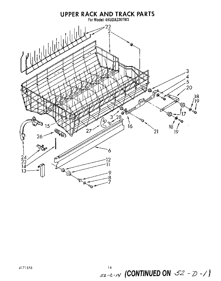 UPPER RACK AND TRACK Diagram and Parts List for 4KUDA220TW3  KitchenAid Dishwasher