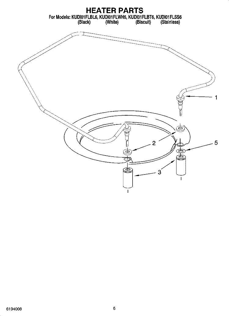 HEATER PARTS Diagram and Parts List for KUDI01FLSS6  KitchenAid Dishwasher