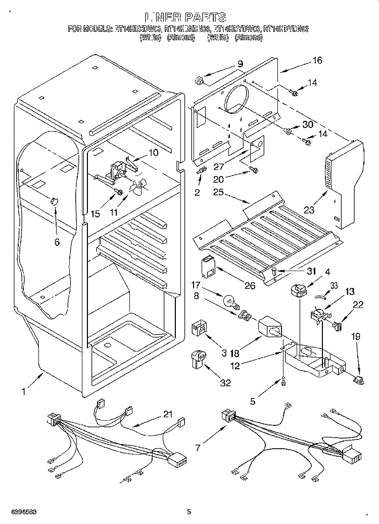 LINER, LIT/OPTIONAL Diagram and Parts List for RT14HDXDN03  Roper Refrigerator
