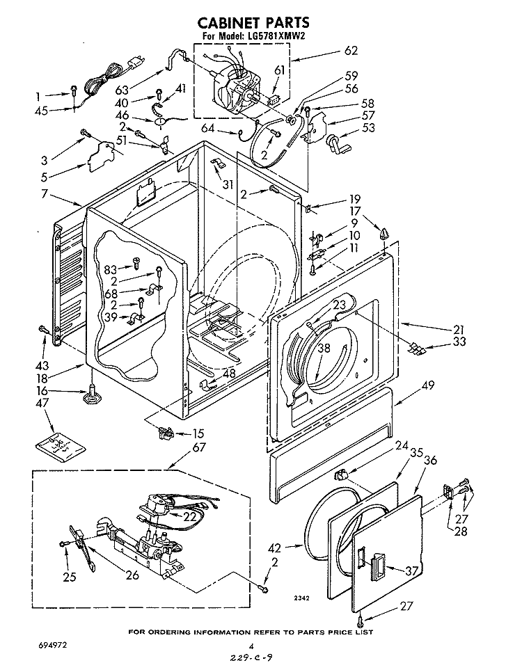 CABINET Diagram and Parts List for LG5781XMW2  Whirlpool Dryer