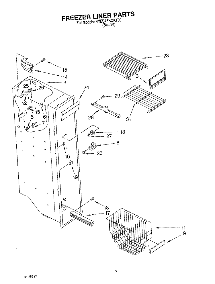 FREEZER LINER Diagram and Parts List for 4YED7FHQKT00  Whirlpool Refrigerator