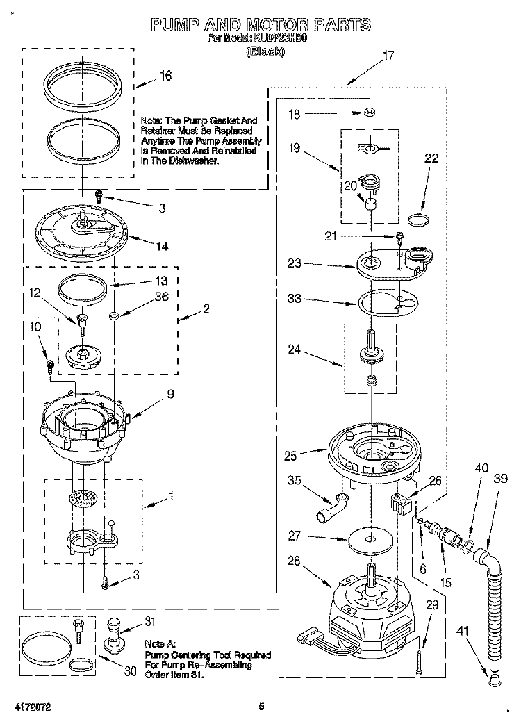 PUMP AND MOTOR Diagram and Parts List for KUDP23HB0  KitchenAid Dishwasher