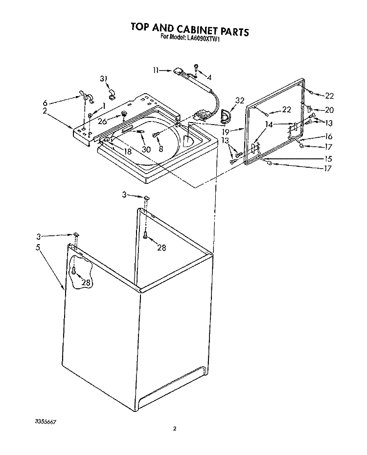 TOP AND CABINET, LIT/OPTIONAL Diagram and Parts List for LA6090XTW1  Whirlpool Washer