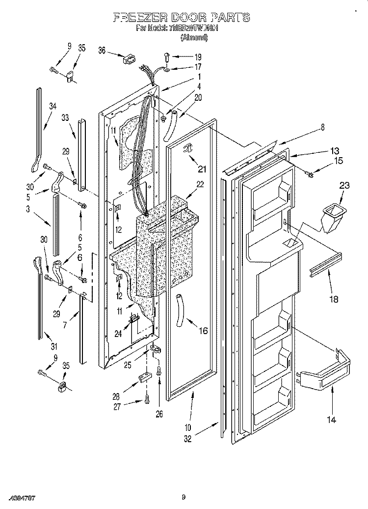 FREEZER DOOR Diagram and Parts List for 7MED20TWDN01  Whirlpool Refrigerator