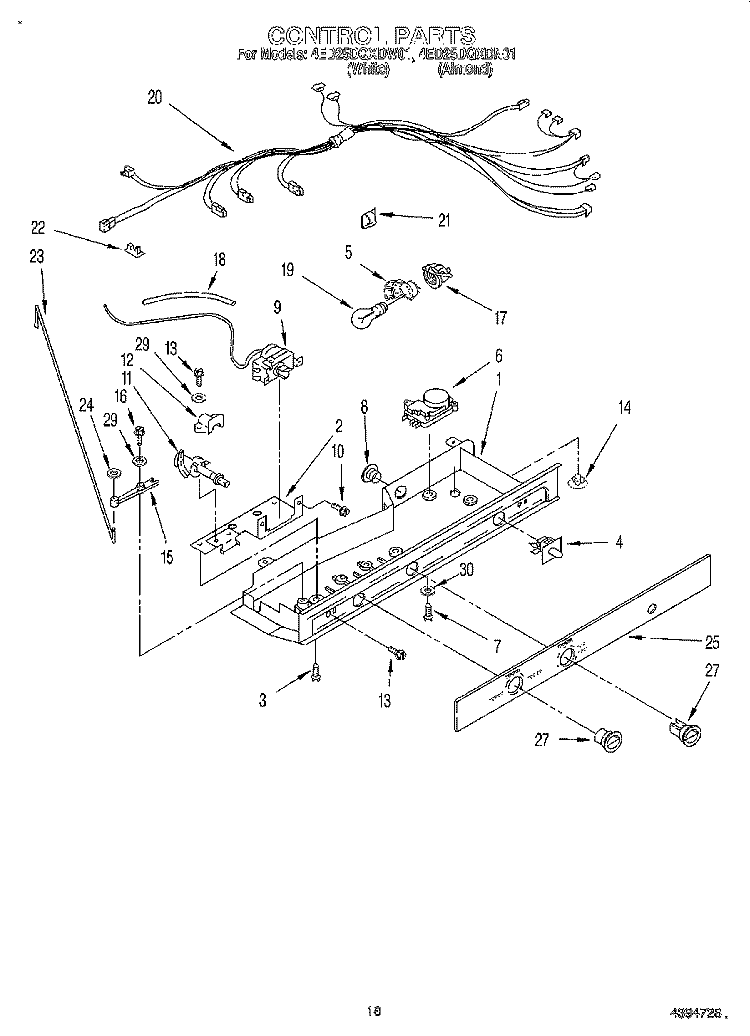 CONTROL Diagram and Parts List for 4ED25DQXDW01  Whirlpool Refrigerator
