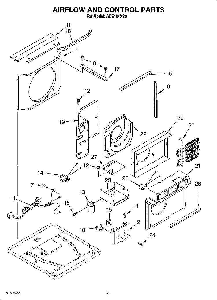 AIRFLOW AND CONTROL PARTS Diagram and Parts List for ACE184XS0  Whirlpool Air Conditioner