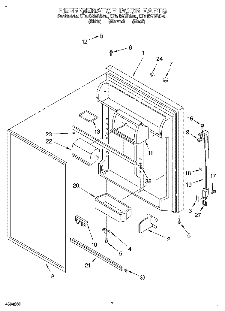 REFRIGERATOR DOOR Diagram and Parts List for ET21DMXDW04  Whirlpool Refrigerator