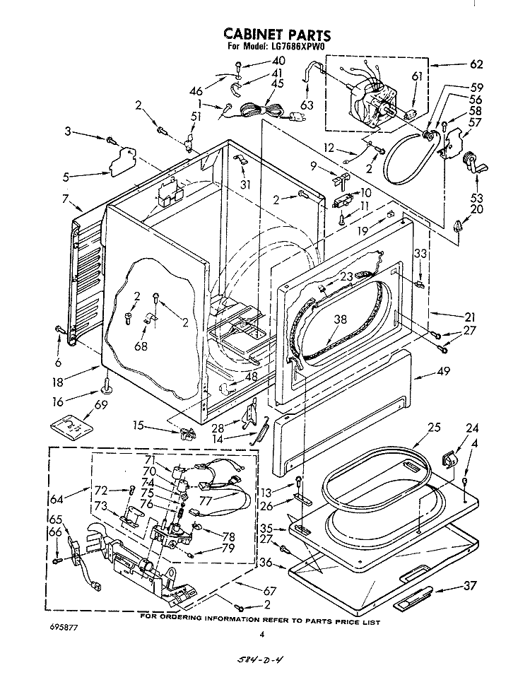 CABINET Diagram and Parts List for LG7686XPW0  Whirlpool Dryer