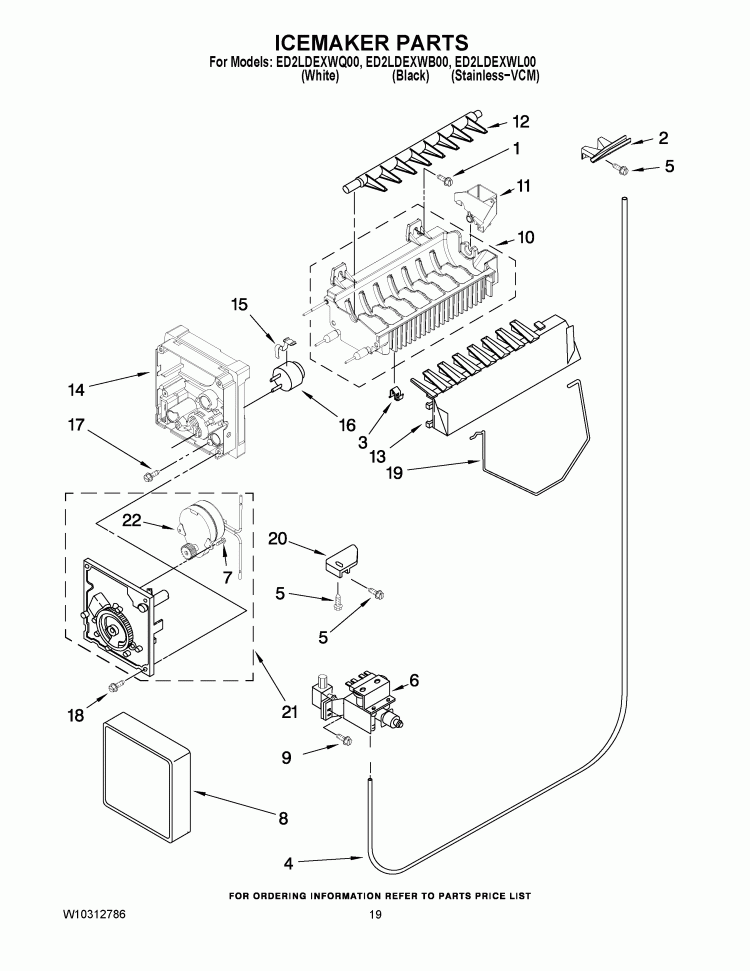 ICEMAKER PARTS Diagram and Parts List for ED2LDEXWL00  Whirlpool Refrigerator